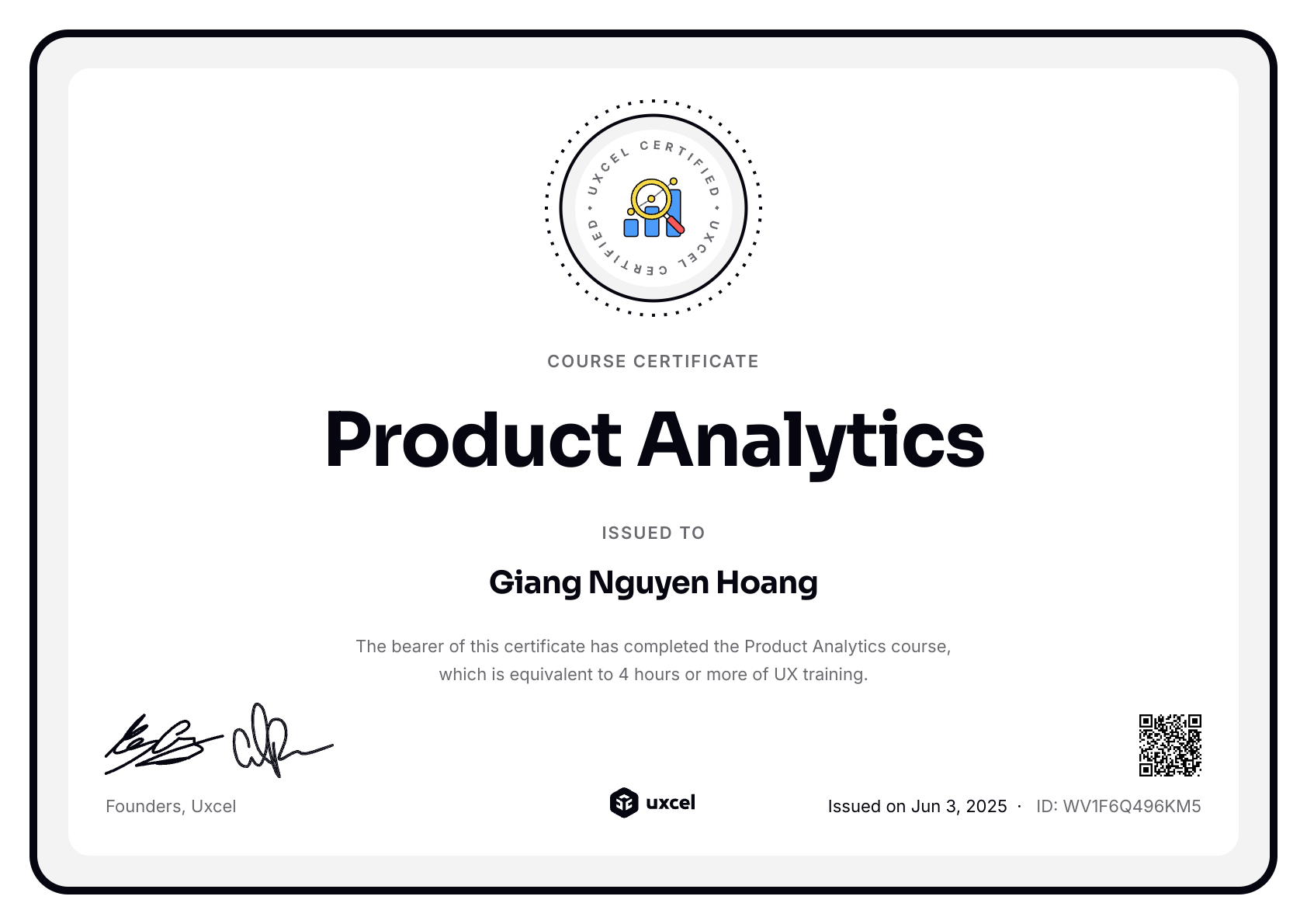 Giang Nguyen Hoang's certificate